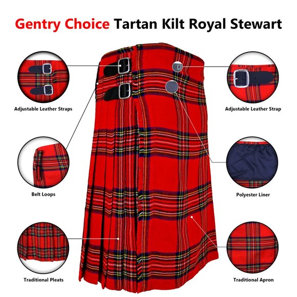 Tartan Kilt Royal Stewart 8 Yards Men’s Scottish Highland Outfit - Picture 8 of 9